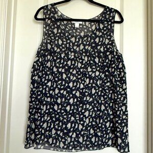 Ann Taylor LOFT Navy Blue & White Sleeveless Tiered Blouse